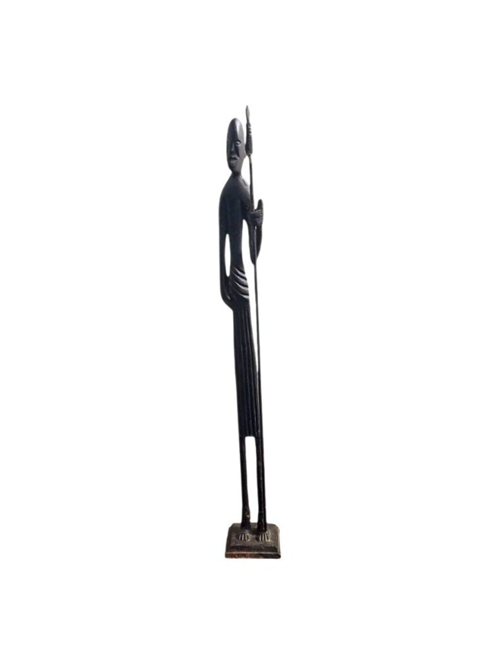 African Warrior w/ Spear Figurine Metal Man Sculpture Ethnic Tribal Art Vintage